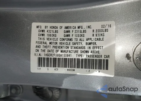 2016 Honda Accord Sport z USA, uszkodzony, nr VIN 1HGCR2F58GA155841